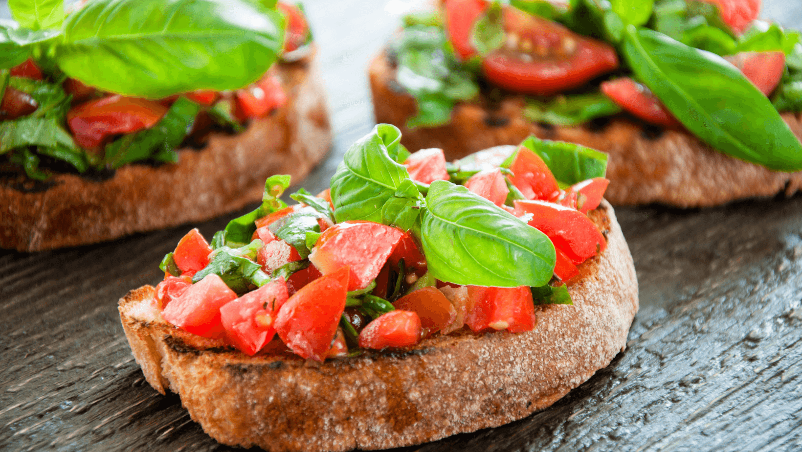 Italian tomato bruschetta with chopped vegetables